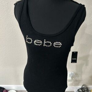 Bebe Black Tank Top with Rhinestone Logo